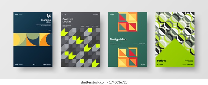 Company identity brochure template collection. Business presentation vector vertical orientation front page mock up set. Corporate report cover abstract geometric illustration design layout bundle.