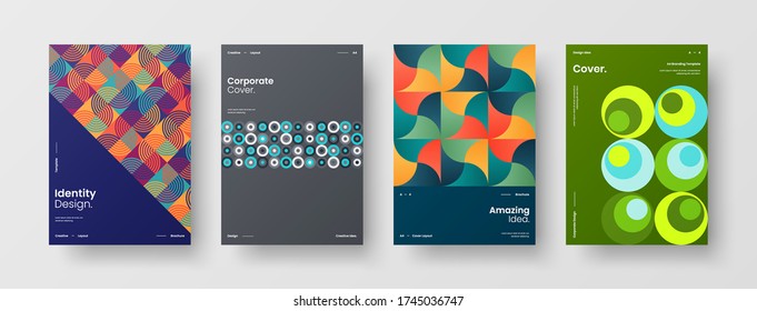 Company identity brochure template collection. Business presentation vector vertical orientation front page mock up set. Corporate report cover abstract geometric illustration design layout bundle.