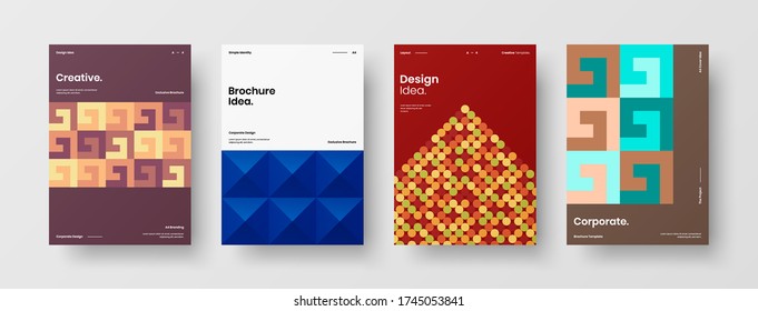 Company identity brochure template collection. Business presentation vector vertical orientation front page mock up set. Corporate report cover abstract geometric illustration design layout bundle.