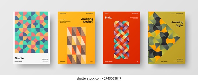 Company identity brochure template collection. Business presentation vector vertical orientation front page mock up set. Corporate report cover abstract geometric illustration design layout bundle.