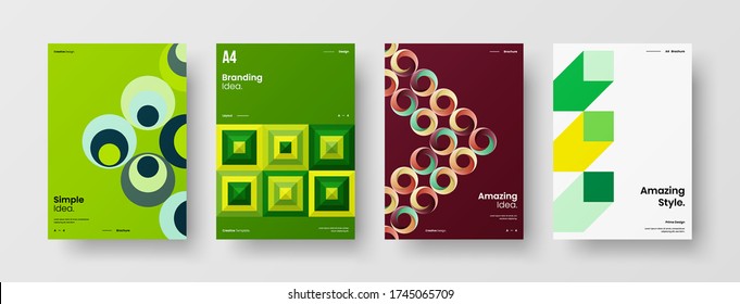 Company identity brochure template collection. Business presentation vector vertical orientation front page mock up set. Corporate report cover abstract geometric illustration design layout bundle.