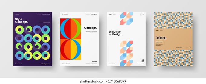 Company identity brochure template collection. Business presentation vector vertical orientation front page mock up set. Corporate report cover abstract geometric illustration design layout bundle.