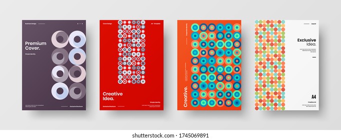 Company identity brochure template collection. Business presentation vector vertical orientation front page mock up set. Corporate report cover abstract geometric illustration design layout bundle.