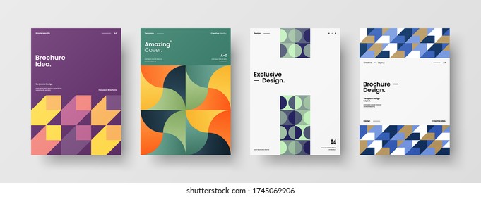 Company identity brochure template collection. Business presentation vector vertical orientation front page mock up set. Corporate report cover abstract geometric illustration design layout bundle.