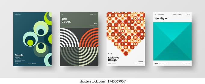 Company identity brochure template collection. Business presentation vector vertical orientation front page mock up set. Corporate report cover abstract geometric illustration design layout bundle.