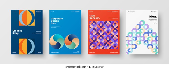 Company identity brochure template collection. Business presentation vector vertical orientation front page mock up set. Corporate report cover abstract geometric illustration design layout bundle.