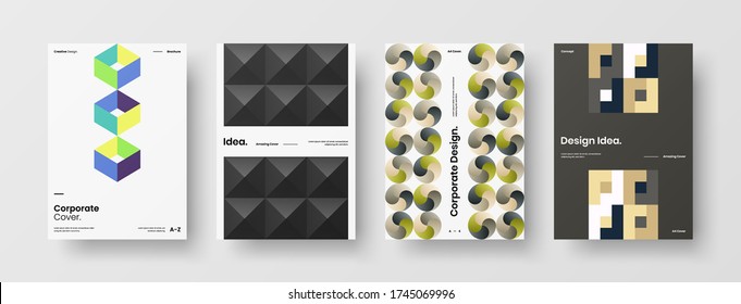 Company identity brochure template collection. Business presentation vector vertical orientation front page mock up set. Corporate report cover abstract geometric illustration design layout bundle.