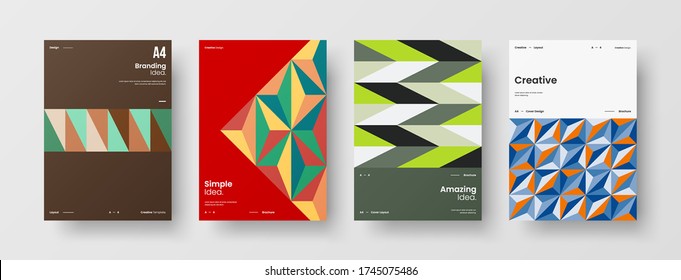 Company identity brochure template collection. Business presentation vector vertical orientation front page mock up set. Corporate report cover abstract geometric illustration design layout bundle.