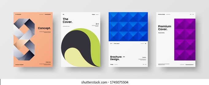 Company identity brochure template collection. Business presentation vector vertical orientation front page mock up set. Corporate report cover abstract geometric illustration design layout bundle.