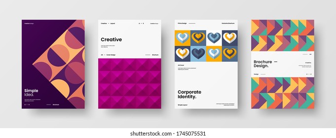 Company identity brochure template collection. Business presentation vector vertical orientation front page mock up set. Corporate report cover abstract geometric illustration design layout bundle.