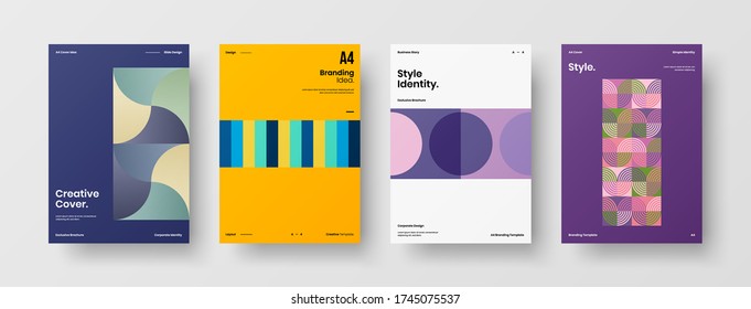 Company identity brochure template collection. Business presentation vector vertical orientation front page mock up set. Corporate report cover abstract geometric illustration design layout bundle.