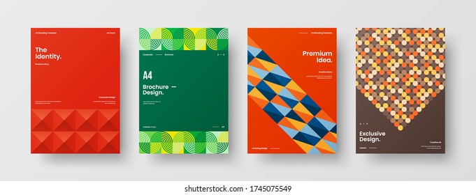 Company identity brochure template collection. Business presentation vector vertical orientation front page mock up set. Corporate report cover abstract geometric illustration design layout bundle.