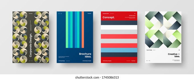 Company identity brochure template collection. Business presentation vector vertical orientation front page mock up set. Corporate report cover abstract geometric illustration design layout bundle.