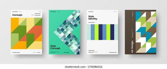 Company identity brochure template collection. Business presentation vector vertical orientation front page mock up set. Corporate report cover abstract geometric illustration design layout bundle.