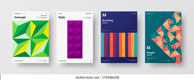 Company identity brochure template collection. Business presentation vector vertical orientation front page mock up set. Corporate report cover abstract geometric illustration design layout bundle.