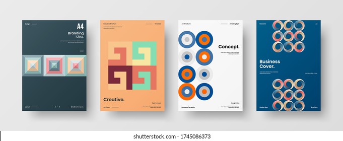 Company identity brochure template collection. Business presentation vector vertical orientation front page mock up set. Corporate report cover abstract geometric illustration design layout bundle.