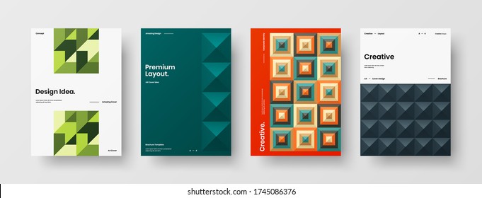 Company identity brochure template collection. Business presentation vector vertical orientation front page mock up set. Corporate report cover abstract geometric illustration design layout bundle.