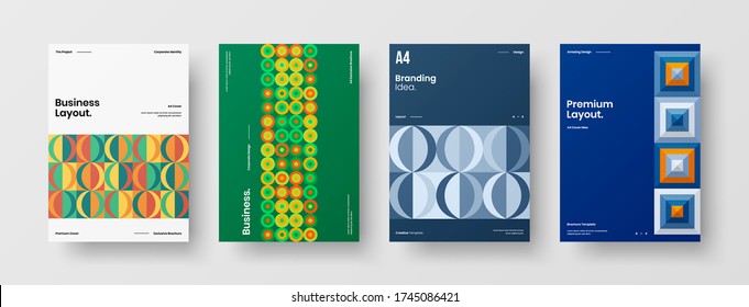 Company identity brochure template collection. Business presentation vector vertical orientation front page mock up set. Corporate report cover abstract geometric illustration design layout bundle.