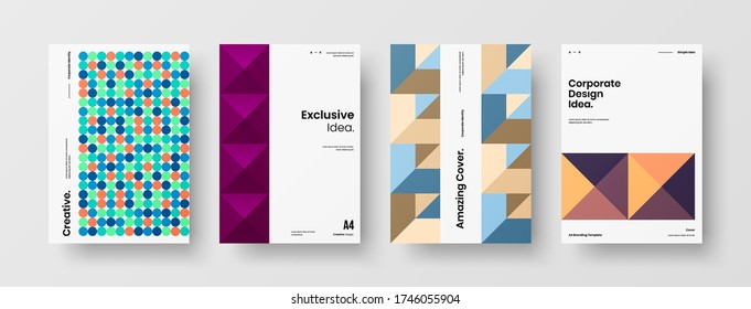 Company identity brochure template collection. Business presentation vector vertical orientation front page mock up set. Corporate report cover abstract geometric illustration design layout bundle.