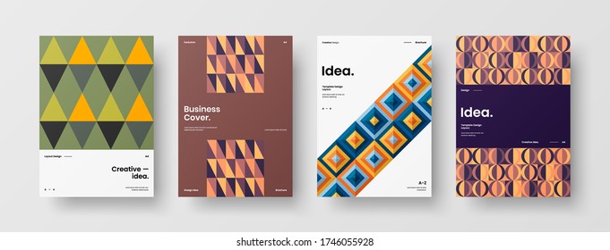 Company identity brochure template collection. Business presentation vector vertical orientation front page mock up set. Corporate report cover abstract geometric illustration design layout bundle.