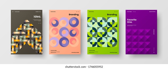 Company identity brochure template collection. Business presentation vector vertical orientation front page mock up set. Corporate report cover abstract geometric illustration design layout bundle.