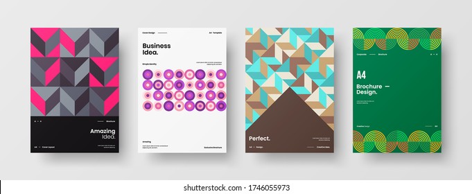 Company identity brochure template collection. Business presentation vector vertical orientation front page mock up set. Corporate report cover abstract geometric illustration design layout bundle.