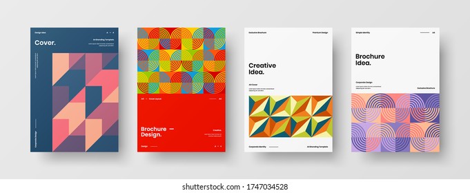 Company identity brochure template collection. Business presentation vector vertical orientation front page mock up set. Corporate report cover abstract geometric illustration design layout bundle.