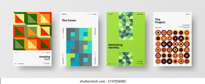 Company identity brochure template collection. Business presentation vector vertical orientation front page mock up set. Corporate report cover abstract geometric illustration design layout bundle.