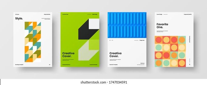 Company identity brochure template collection. Business presentation vector vertical orientation front page mock up set. Corporate report cover abstract geometric illustration design layout bundle.