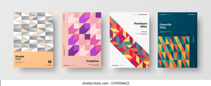 Company identity brochure template collection. Business presentation vector vertical orientation front page mock up set. Corporate report cover abstract geometric illustration design layout bundle.