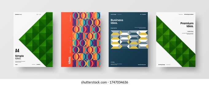 Company identity brochure template collection. Business presentation vector vertical orientation front page mock up set. Corporate report cover abstract geometric illustration design layout bundle.