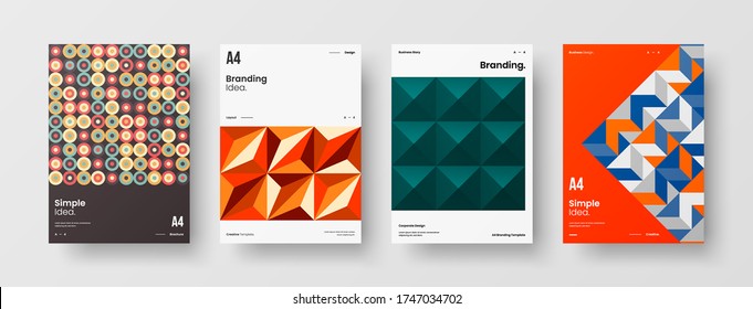 Company identity brochure template collection. Business presentation vector vertical orientation front page mock up set. Corporate report cover abstract geometric illustration design layout bundle.