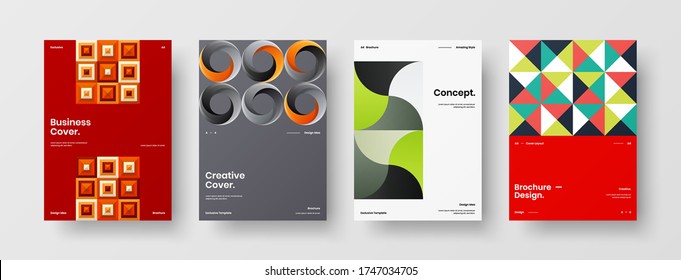 Company identity brochure template collection. Business presentation vector vertical orientation front page mock up set. Corporate report cover abstract geometric illustration design layout bundle.