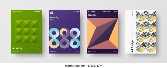 Company identity brochure template collection. Business presentation vector vertical orientation front page mock up set. Corporate report cover abstract geometric illustration design layout bundle.