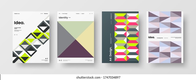 Company identity brochure template collection. Business presentation vector vertical orientation front page mock up set. Corporate report cover abstract geometric illustration design layout bundle.