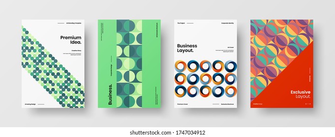 Company identity brochure template collection. Business presentation vector vertical orientation front page mock up set. Corporate report cover abstract geometric illustration design layout bundle.