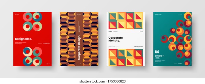 Company identity brochure template collection. Business presentation vector vertical orientation front page mock up set. Corporate report cover abstract geometric illustration design layout bundle.