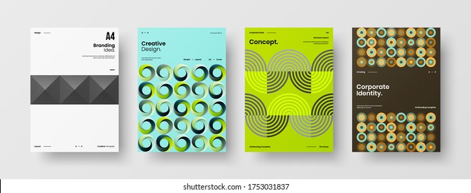Company identity brochure template collection. Business presentation vector vertical orientation front page mock up set. Corporate report cover abstract geometric illustration design layout bundle.