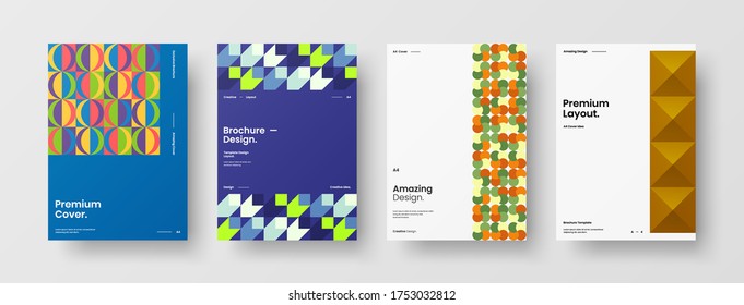Company identity brochure template collection. Business presentation vector vertical orientation front page mock up set. Corporate report cover abstract geometric illustration design layout bundle.