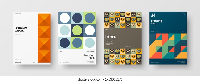 Company identity brochure template collection. Business presentation vector vertical orientation front page mock up set. Corporate report cover abstract geometric illustration design layout bundle.