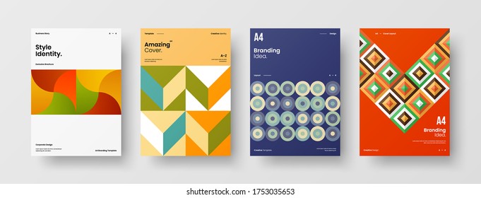 Company identity brochure template collection. Business presentation vector vertical orientation front page mock up set. Corporate report cover abstract geometric illustration design layout bundle.