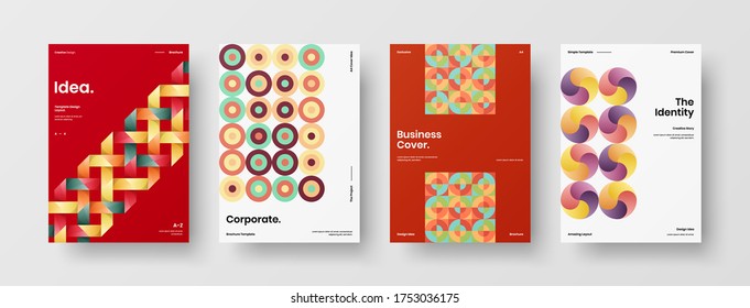 Company identity brochure template collection. Business presentation vector vertical orientation front page mock up set. Corporate report cover abstract geometric illustration design layout bundle.