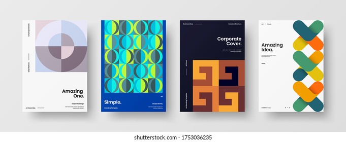 Company identity brochure template collection. Business presentation vector vertical orientation front page mock up set. Corporate report cover abstract geometric illustration design layout bundle.