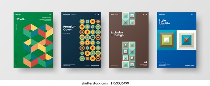 Company identity brochure template collection. Business presentation vector vertical orientation front page mock up set. Corporate report cover abstract geometric illustration design layout bundle.