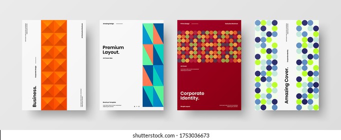 Company identity brochure template collection. Business presentation vector vertical orientation front page mock up set. Corporate report cover abstract geometric illustration design layout bundle.