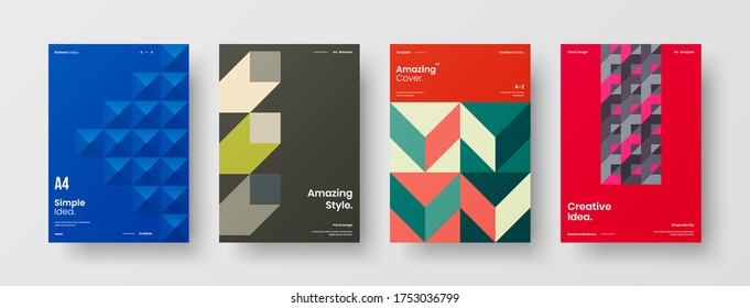 Company identity brochure template collection. Business presentation vector vertical orientation front page mock up set. Corporate report cover abstract geometric illustration design layout bundle.