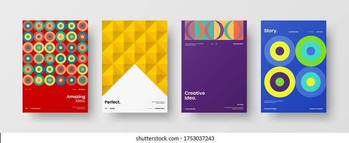 Company identity brochure template collection. Business presentation vector vertical orientation front page mock up set. Corporate report cover abstract geometric illustration design layout bundle.