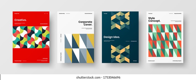 Company identity brochure template collection. Business presentation vector vertical orientation front page mock up set. Corporate report cover abstract geometric illustration design layout bundle.