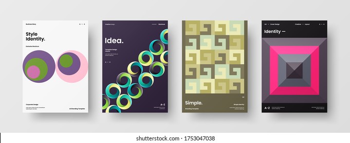 Company identity brochure template collection. Business presentation vector vertical orientation front page mock up set. Corporate report cover abstract geometric illustration design layout bundle.