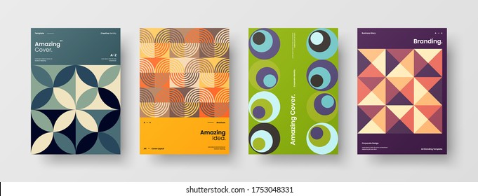 Company identity brochure template collection. Business presentation vector vertical orientation front page mock up set. Corporate report cover abstract geometric illustration design layout bundle.